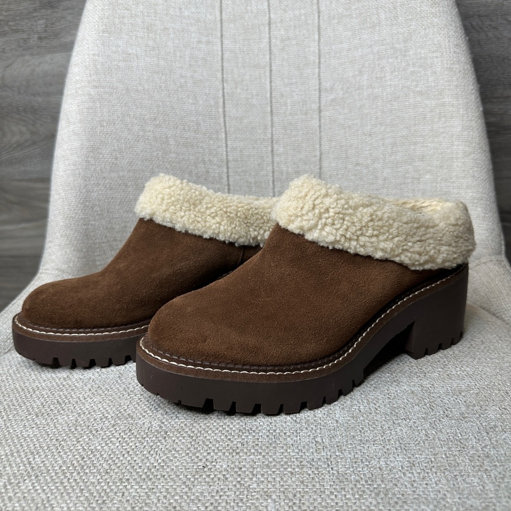Caslon Brown Leather Suede Mules with Cream Lining Size 5.5